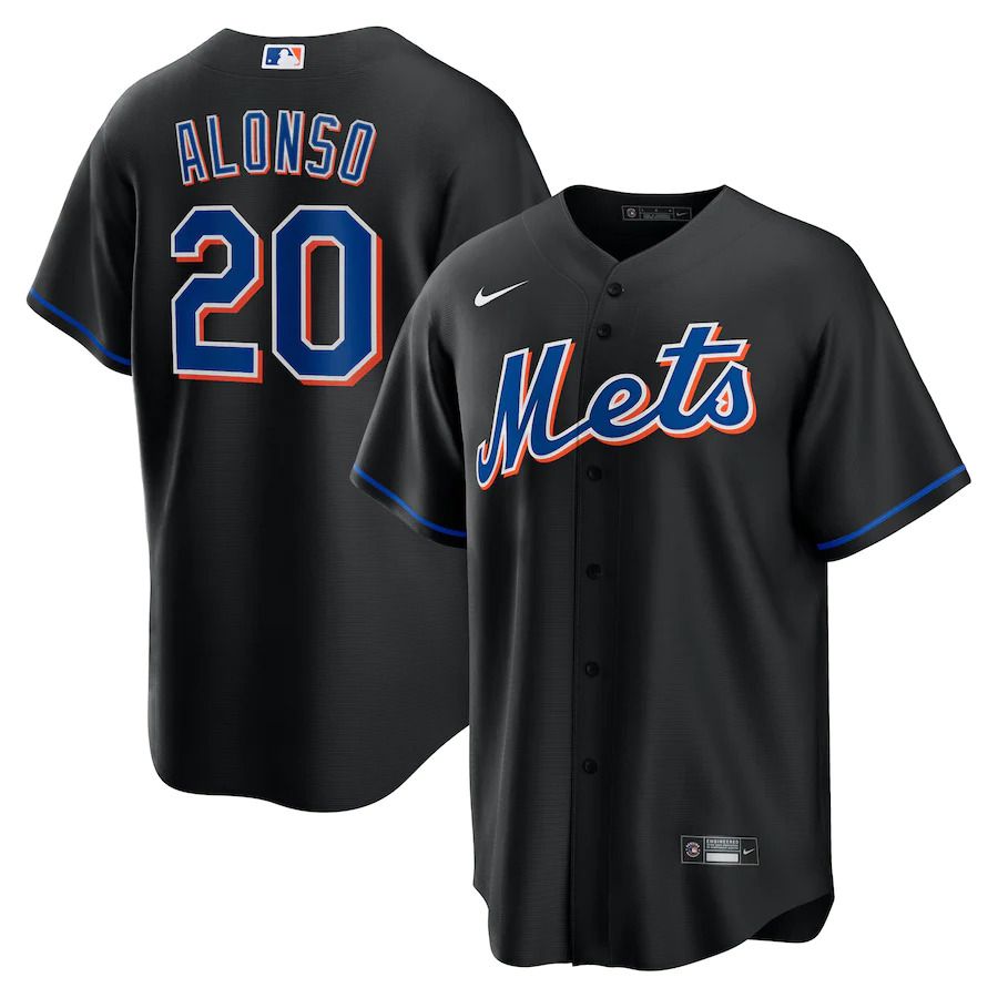 Custom Men New York Mets 20 Pete Alonso Nike Black 2022 Alternate Replica Player MLB Jersey